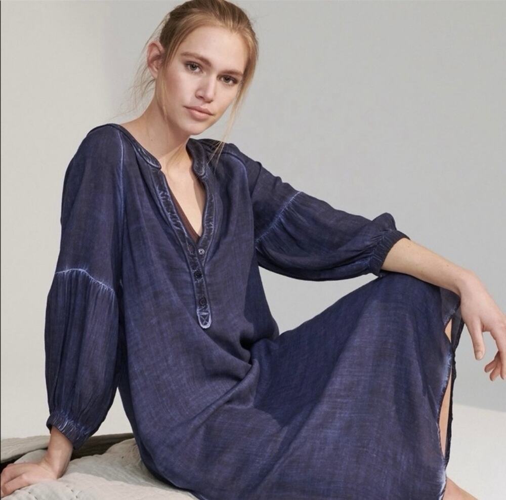 SATURDAY SUNDAY Anthropologie Luna Dark Chambray Denim Midi Dress Sz L NWT